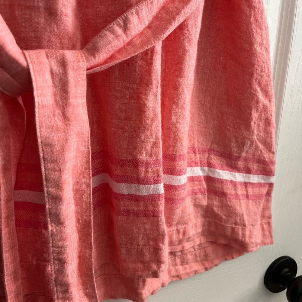 Talbots 100% Linen Salmon Pink Shirtdress Lagenlook Beachy Sz Large *PETITE* - Picture 7 of 11